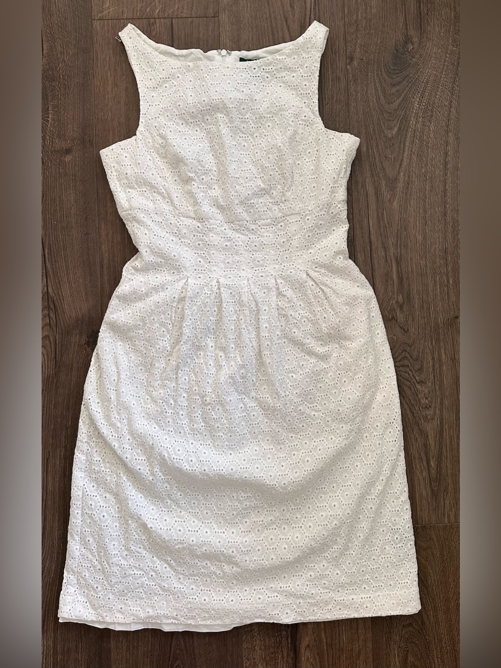 Ralph Lauren 100% Cotton White Eyelet Sleeveless Sheath Dress